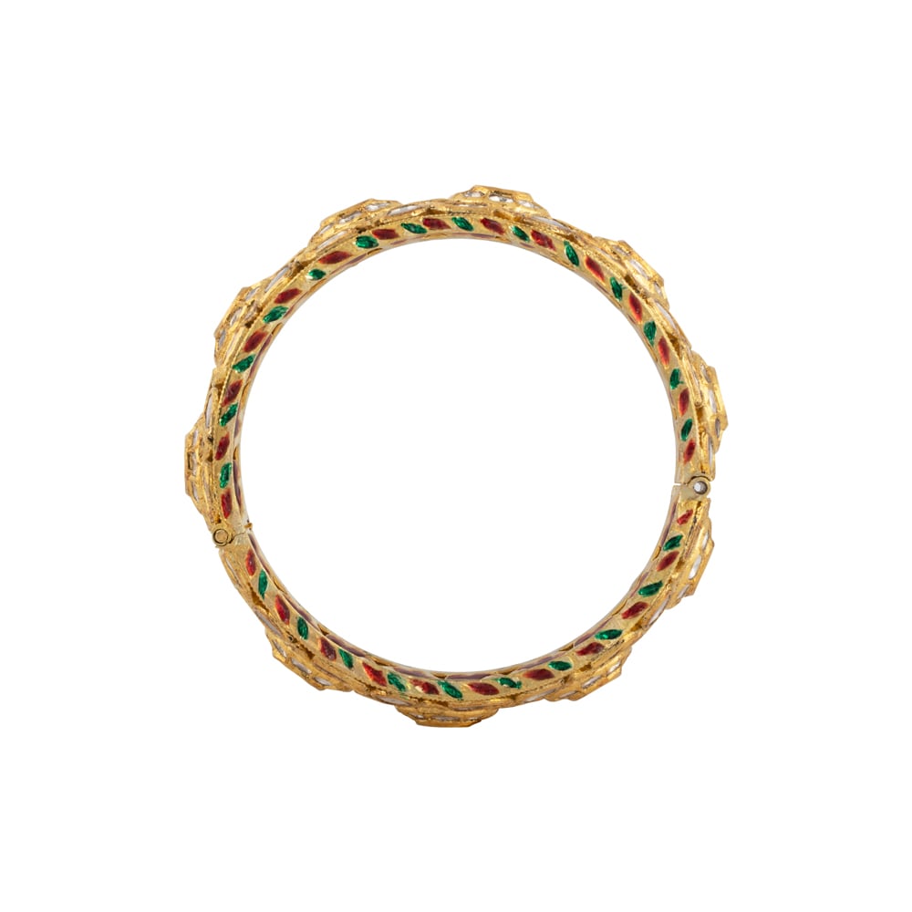 Traditional Gold Bangle with Polki & Meenakari Work at the back